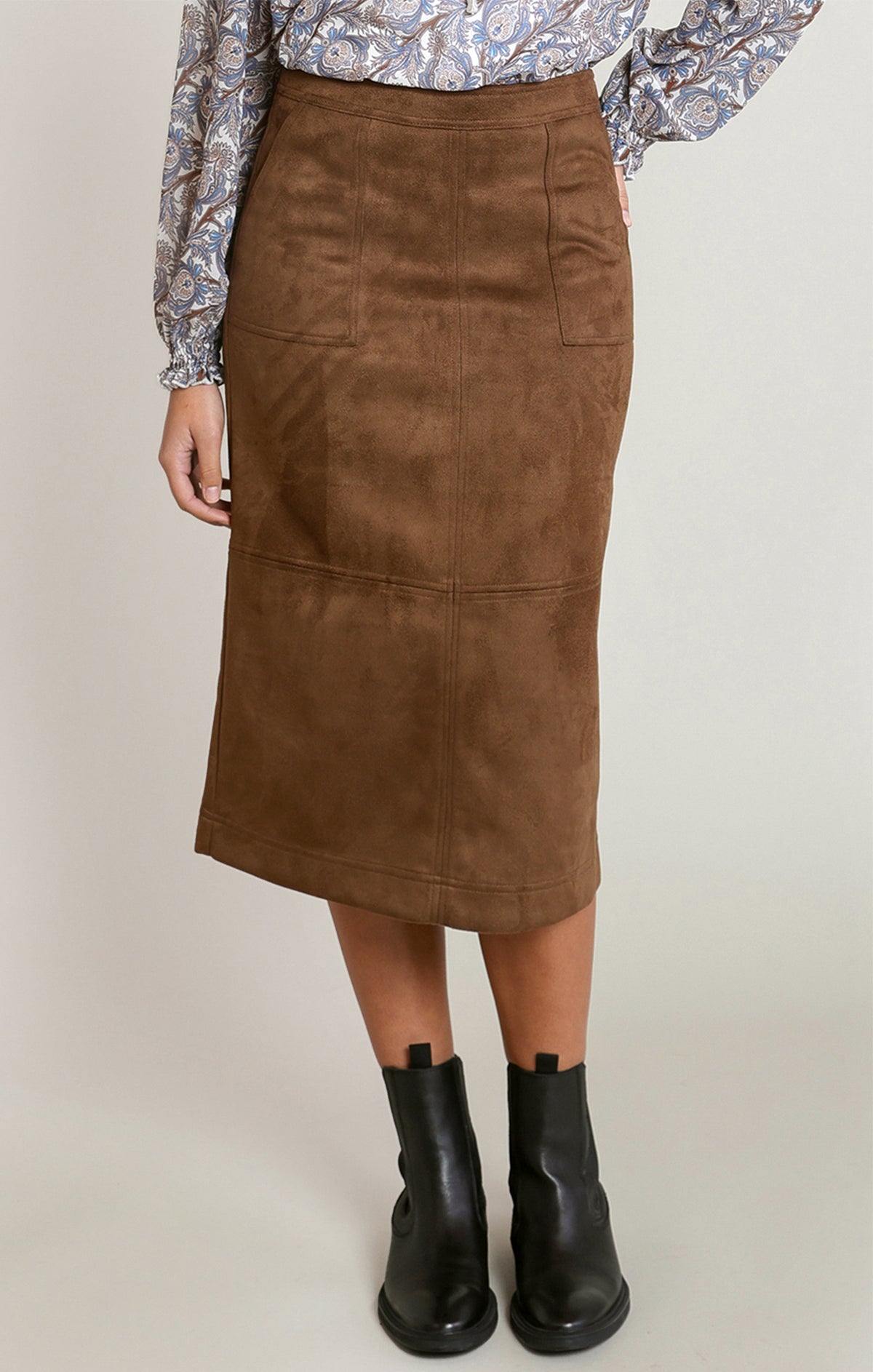 Brown Sugar Faux Suede Skirt by Dex