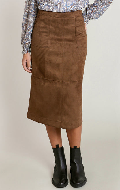 Brown Sugar Faux Suede Skirt by Dex