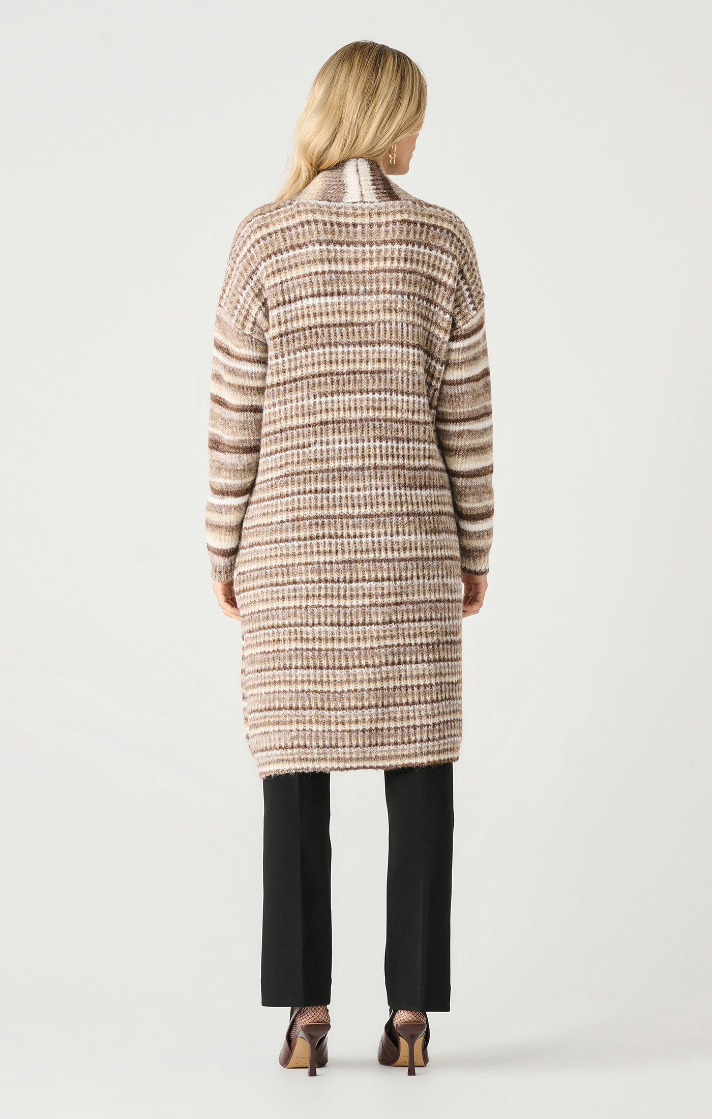 Textured Stripe Open Cardigan in Brown/Cream Stripe by Dex