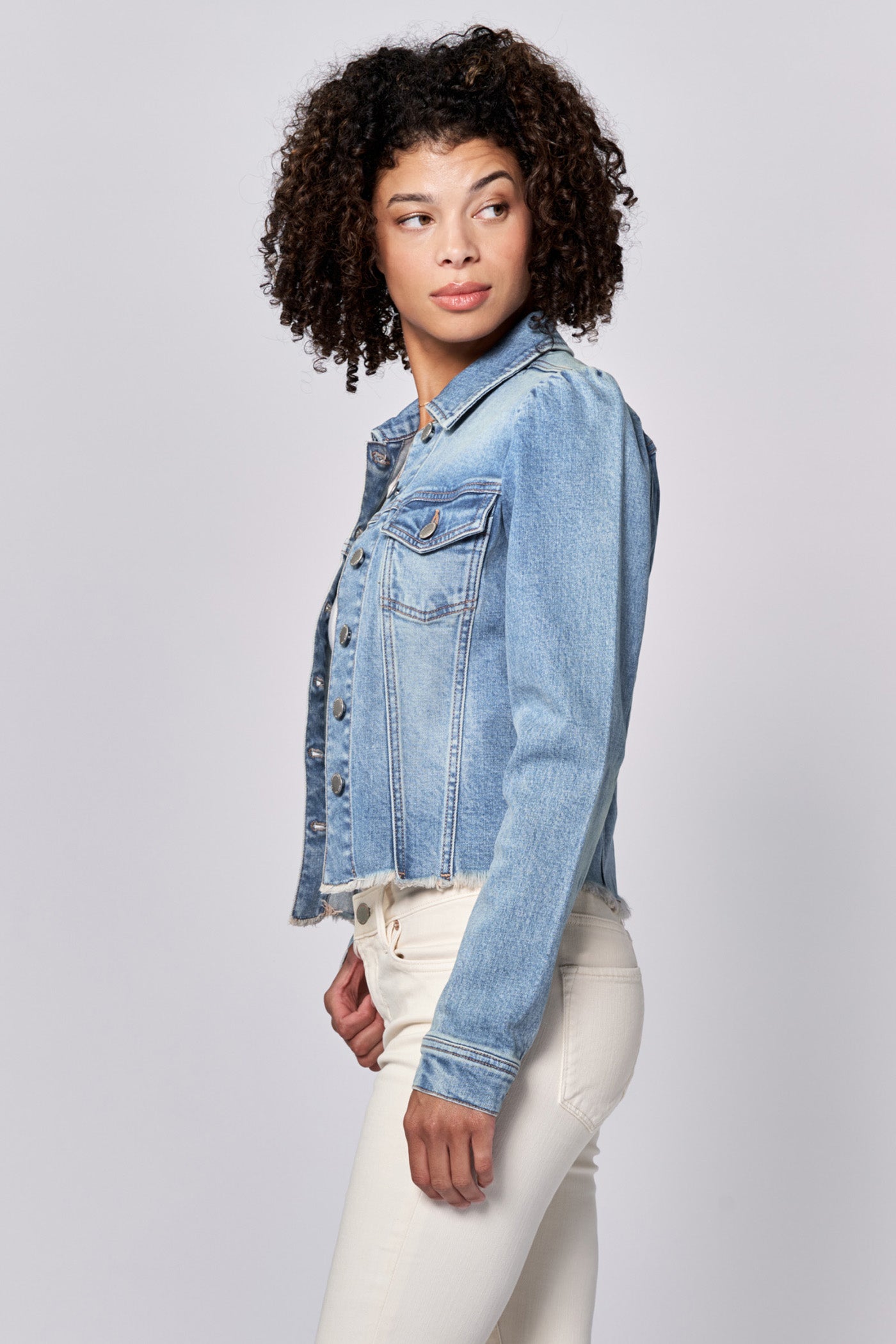 Roselyn Puff Sleeve Denim Jacket in Monocloud by Dear John