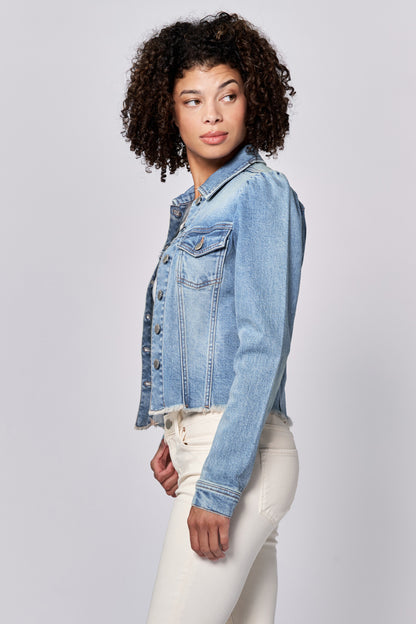 Roselyn Puff Sleeve Denim Jacket in Monocloud by Dear John