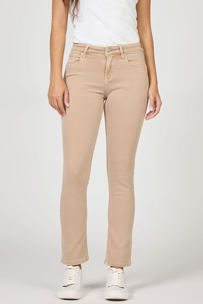 Blaire Mid Rise Jeans in Warm Taupe by Dear John