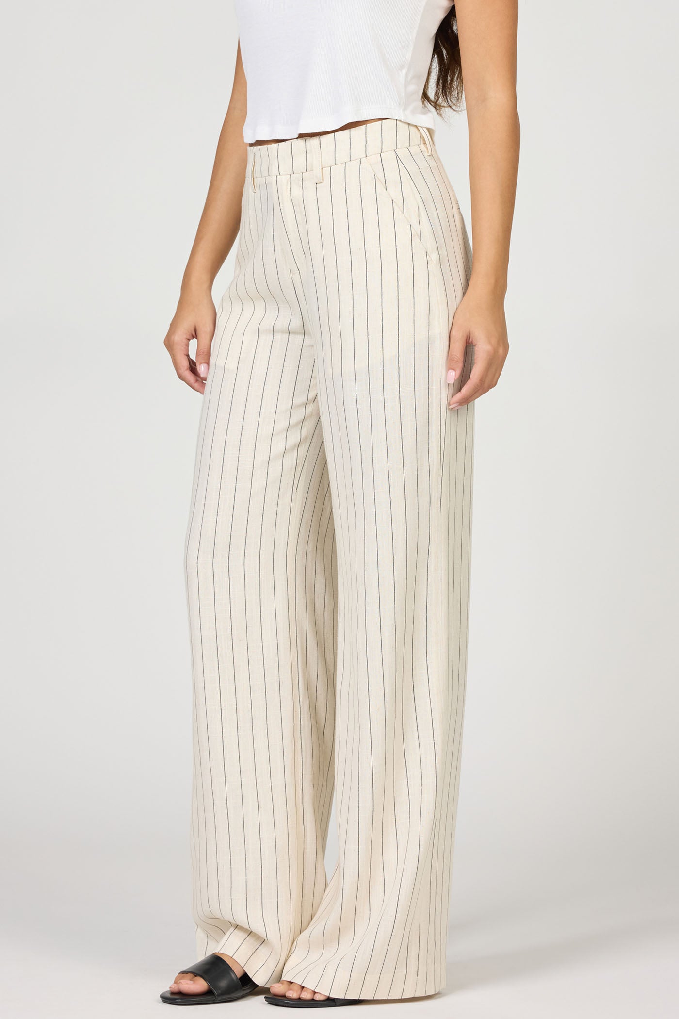 Brandy Mid Rise Trousers in Creamy Black by Dear John