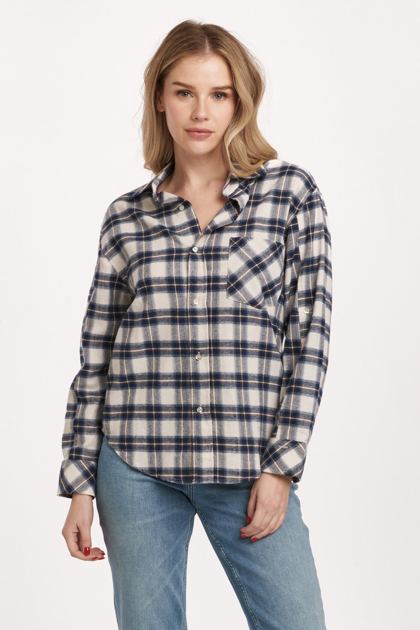 Lola Plaid Button Down Top in Cozy Nights by Dear John