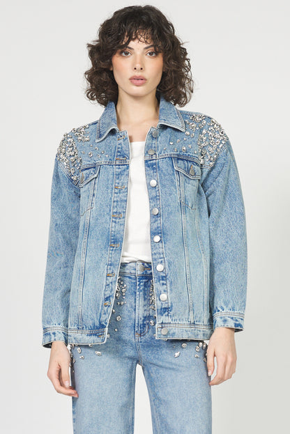 Janette Denim Jacket with Rhinestones by Dear John
