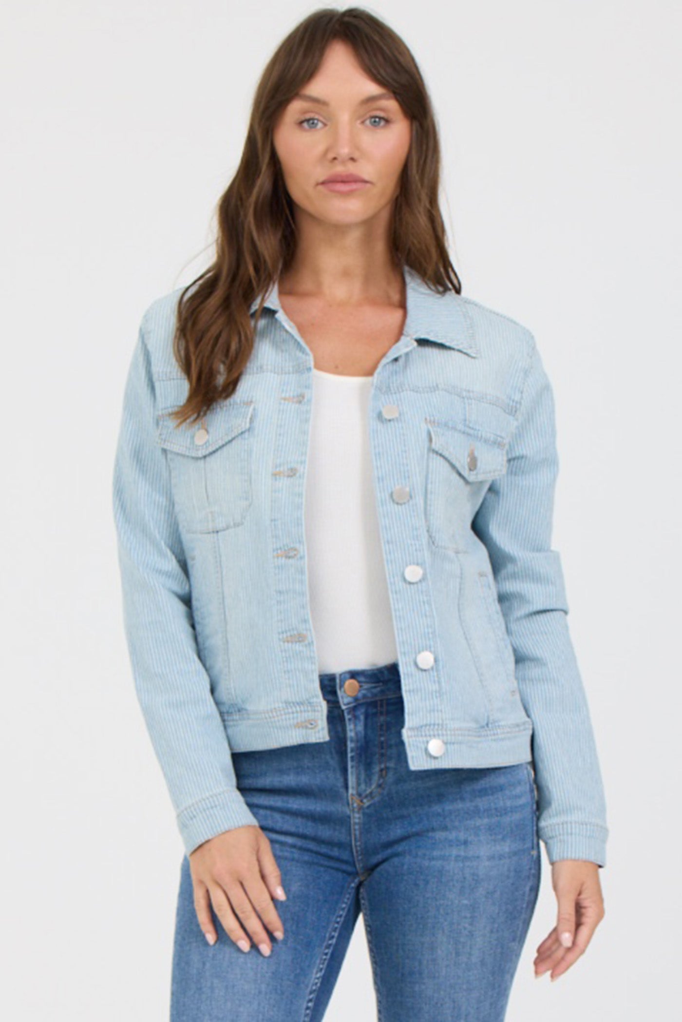 Ainsley Denim Jacket in Railroad Stripe by Dear John