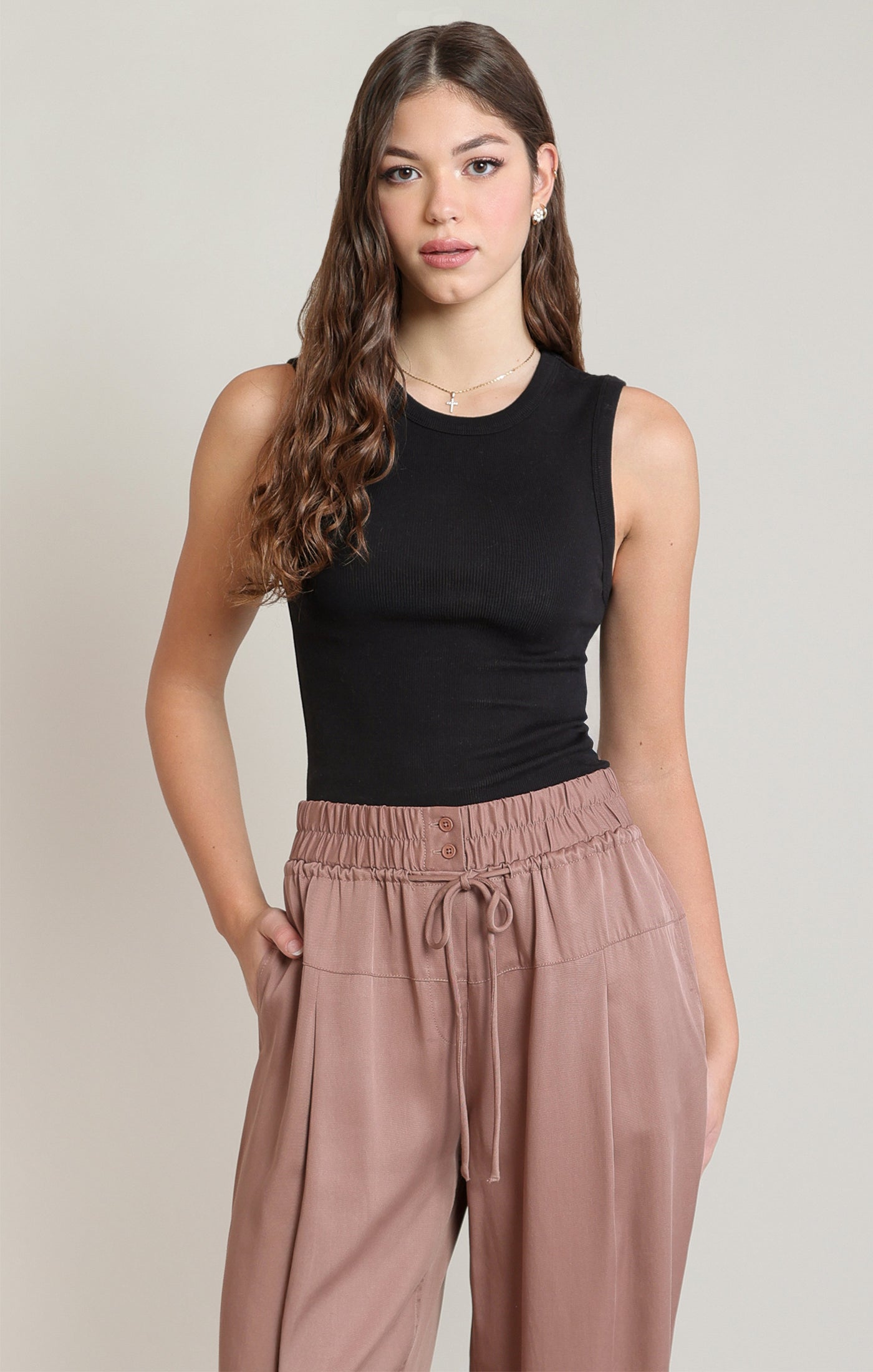 Harvest Ribbed Tank in Black by Dex