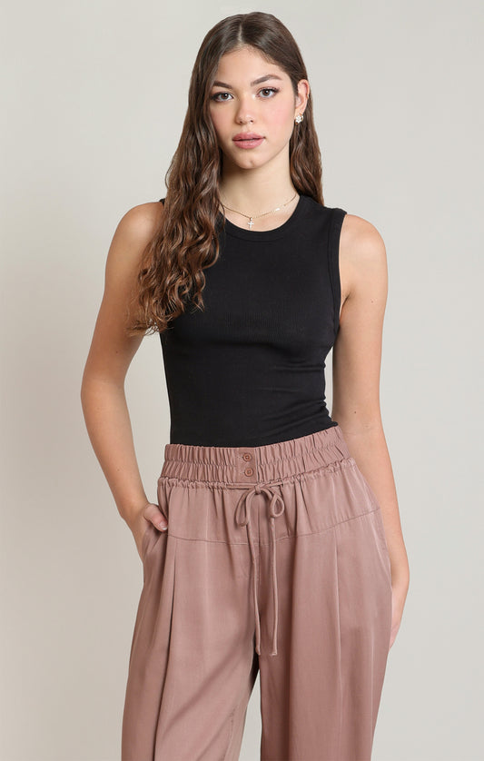 Harvest Ribbed Tank in Black by Dex