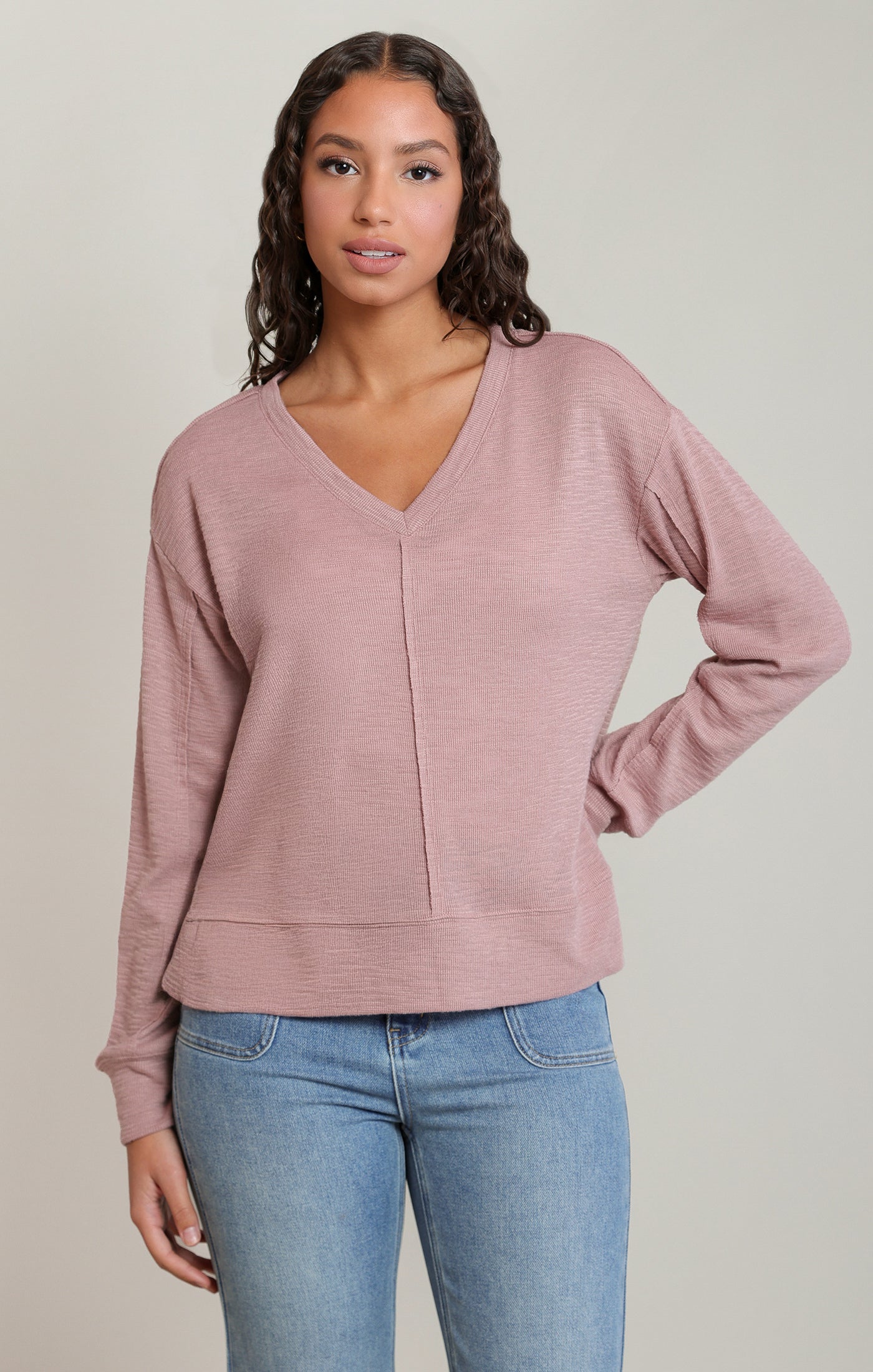 Morning Mist Slub Knit Top in Dusty Rose by Dex