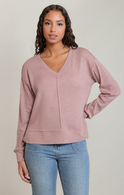 Morning Mist Slub Knit Top in Dusty Rose by Dex