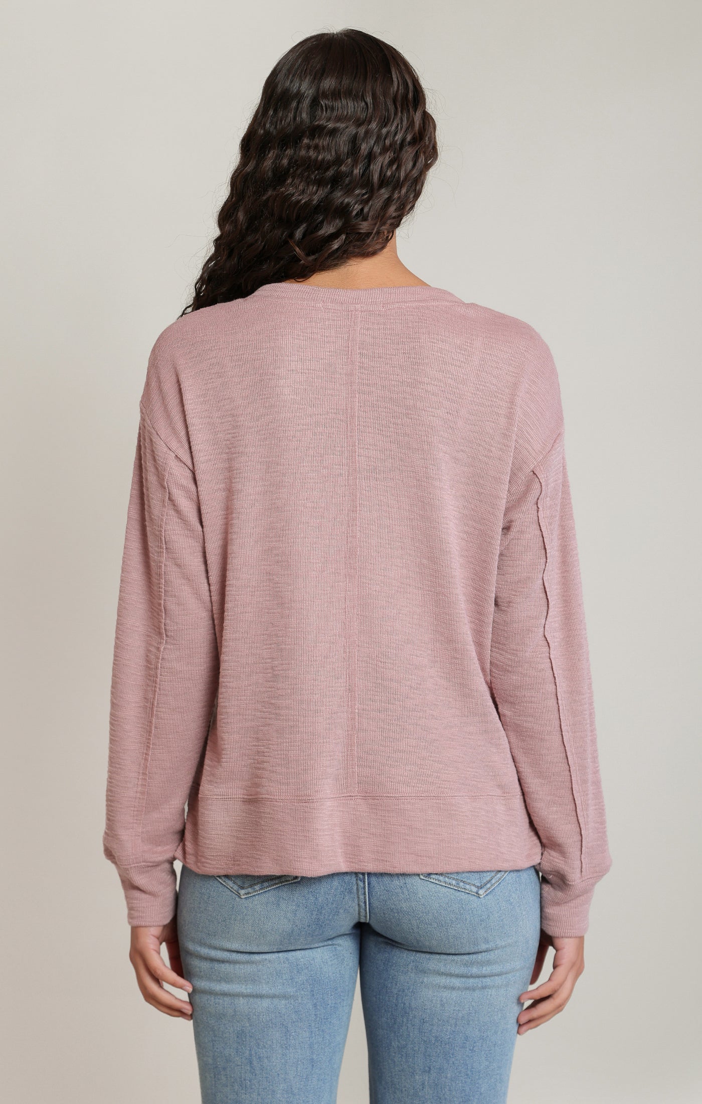 Morning Mist Slub Knit Top in Dusty Rose by Dex