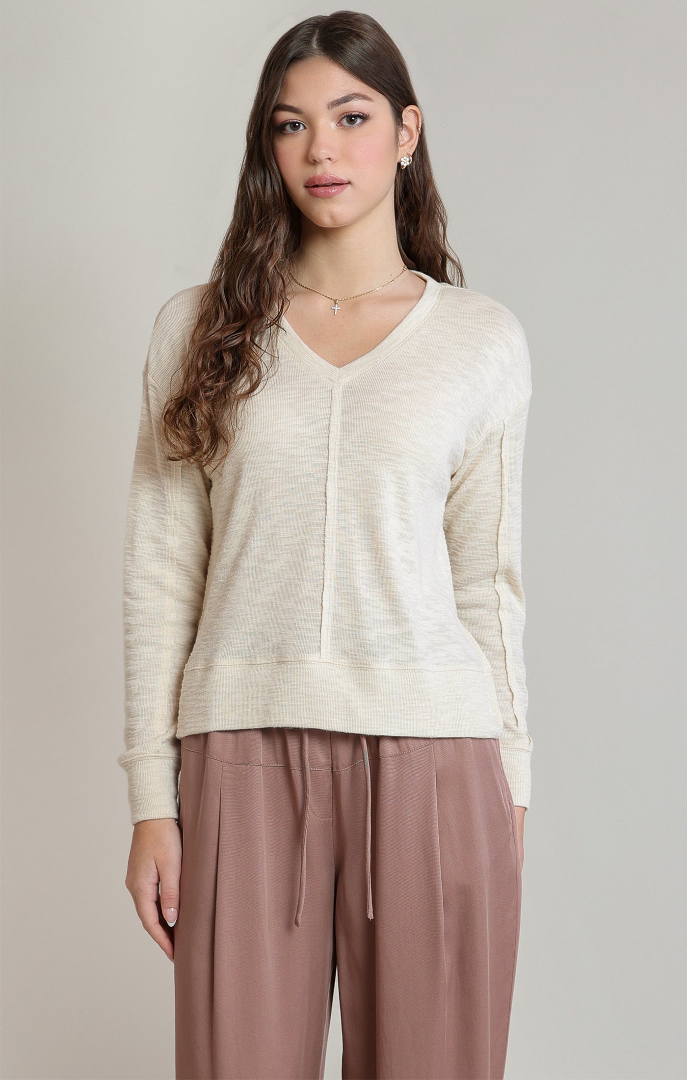 Morning Mist Slub Knit Top in Shell by Dex