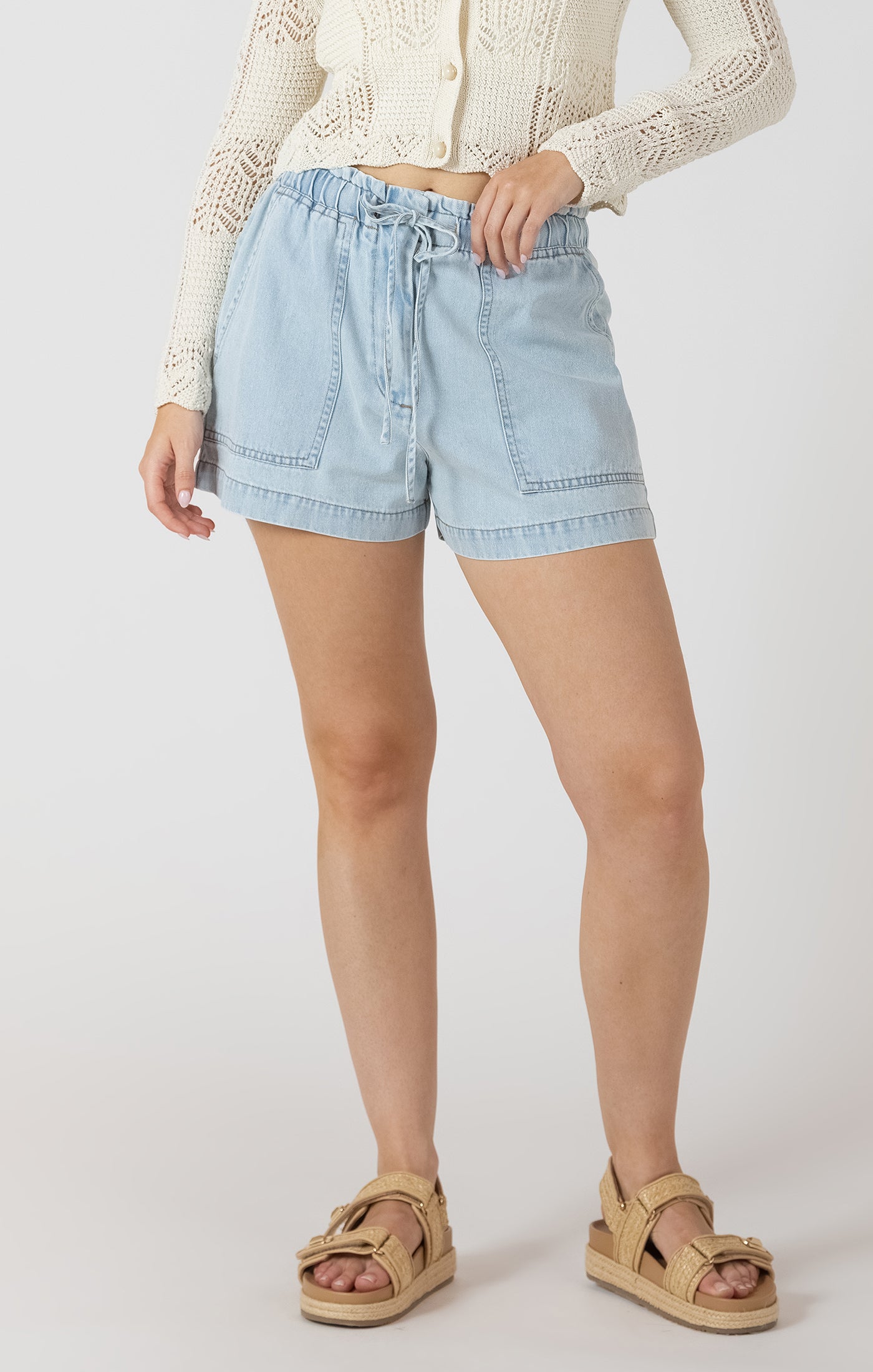 Sunny Stroll Chambray Shorts in Bleached Wash by Dex