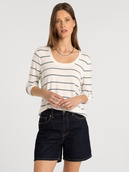 Lauren Top in White Sage Stripe by Thread & Supply