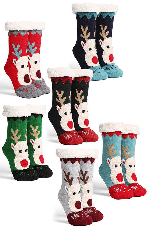 Reindeer Sherpa Non-Slip Slipper Socks