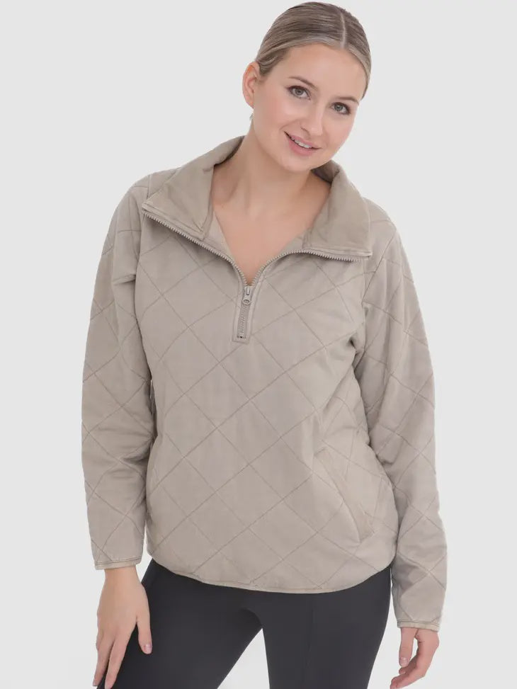 Mono B Quilted Mineral-Wash Half-Zip Pullover - ALL SALES FINAL