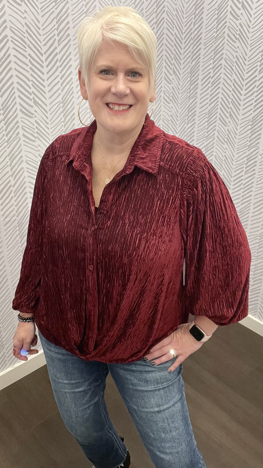 Textured Velvet Top in Burgundy