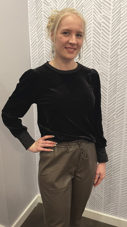 Black Velvet Puff Sleeve Top